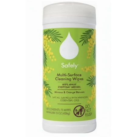 Safely Multi-Surface Cleaning Wipes, Mimosa Scent, Bleach-Free Household Cleaner with Essential Oils, Safe for All Surfaces (75 Count, Pack of 1)