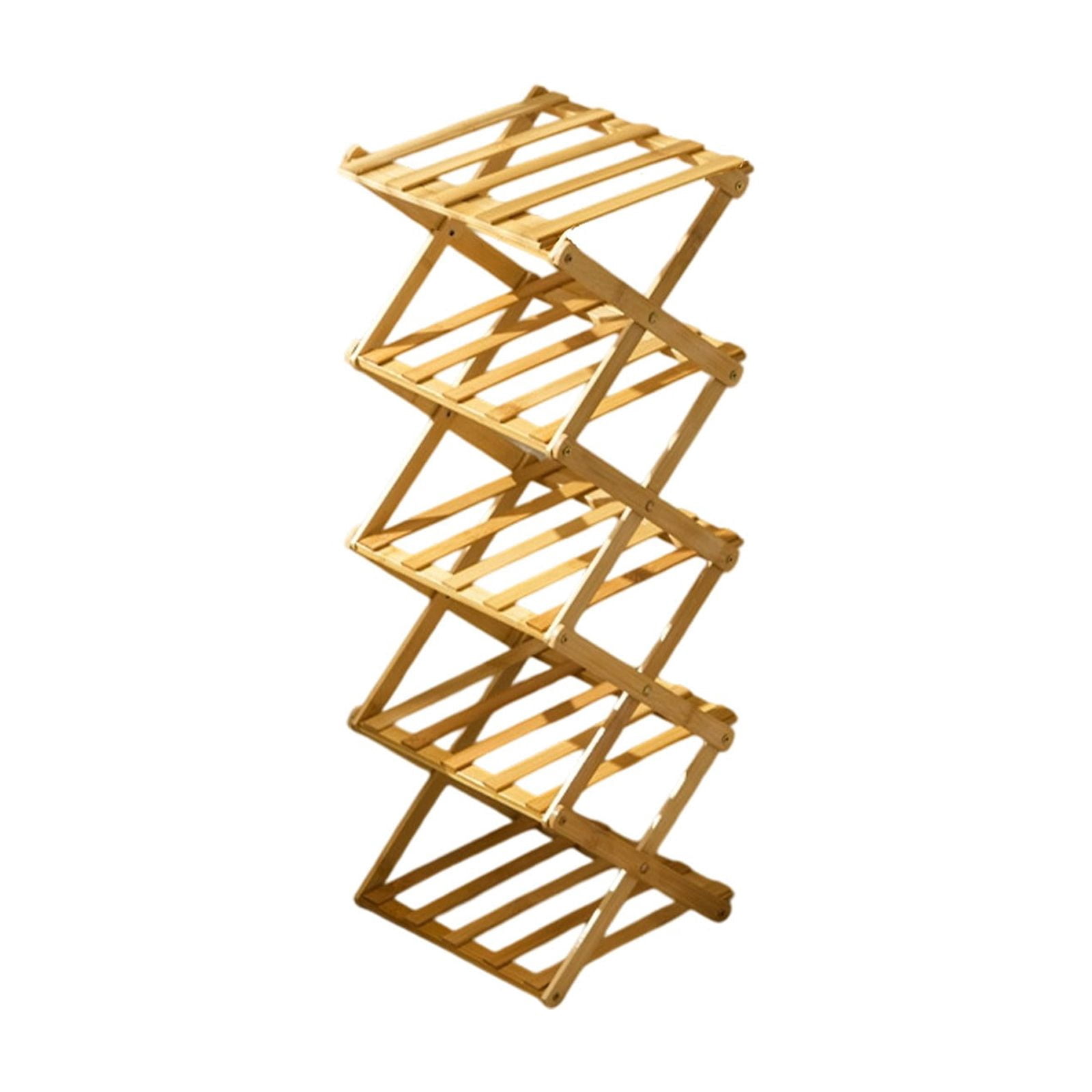 Foldable Wooden Shoe Rack, No Assembly Multi-Tier Entryway Space-Saving Shoe Storage Shelf for Home