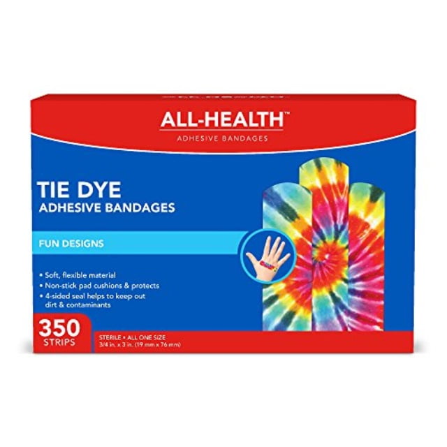allhealth tie dye adhesive bandages.75 in x 3 in, 350 ct fun