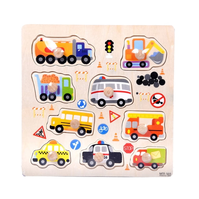 Big Save,HWRETIE Puzzles Clearance,9 Pc Wooden Transportation Puzzle Early Learning Baby Kids Toys,B