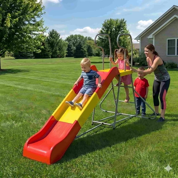 Mersco Kids Plastic Slide with Ladder,Indoor Outdoor Playground Freestanding Playset Slide,Backyard Playset Trampoline Swing Slide for Boys and Girls Birthday,Children's Day gifts
