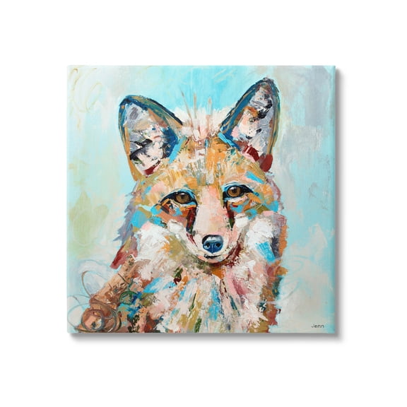 Modern Fox Blue Accent Animal Animals & Insects Painting Gallery Wrapped Canvas Print Wall Art