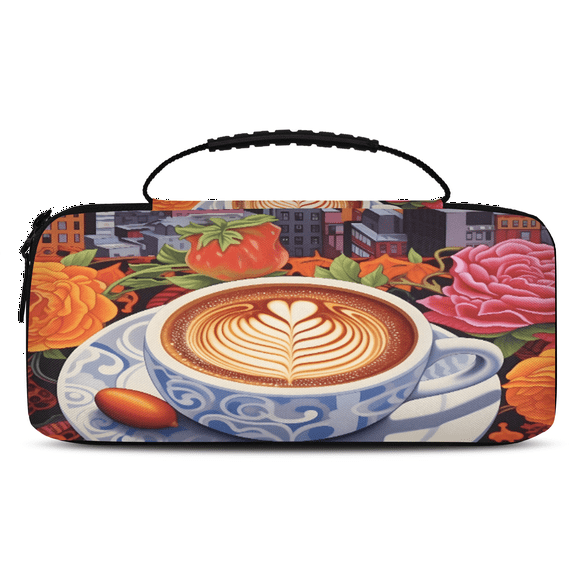 Herdesigns Coffee Cup Carry Case Compatible with Nintendo Switch 2017 & Oled 2021, with 20 Game Card Slots, Funny Coffee Theme Portable Travel Carrying Case Pouch for Accessories & Games