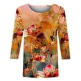 thumbnail image 4 of Women's Floal Printing Spring Elegant Shirts Round Neck Blouse Fashion 2024 Dressy Casual Tops for Lady Vintage 3/4 Sleeve Loose Fit Flowy Tunic Tops Summer Clothes for Teen Girls Red T Shirts XXXXL, 4 of 5