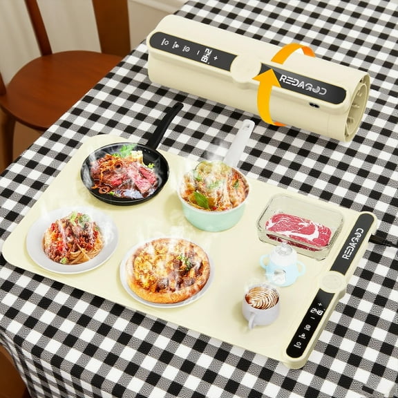 Warming Mat for Food, Redagod Electric Warming Tray with 9 Adjustable Temperatures and 6 Hours Timer, Fast Full Surface Graphene Heating Food Warmer, Roll Up Heating Pads for Parties Buffet Thawing