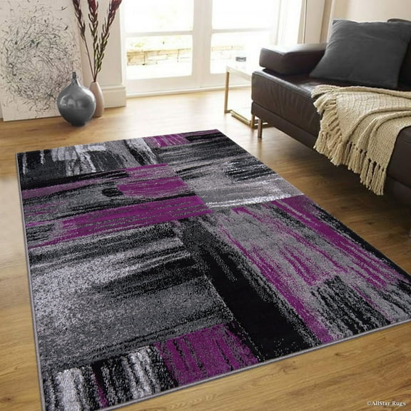 Allstar Rugs Allstar Exclusive Modern Abstract Brush Streak Area Rug Purple 4' 11"x6' 11" 5' x 8'