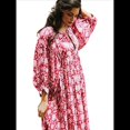thumbnail image 3 of Vestido Midi Holgado Informal de Verano para Mujer, con Escote en V, Cordones, Media , Estampado Geométrico Bohemio Rojo XL, 3 of 10