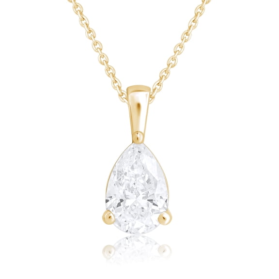 DewberryDiamonds 0.50 cttw Real Solid 14k Yellow Gold Tear Drop Pear Cut IGI Certified Lab Grown Diamond Classic Solitaire Pendant Necklace for Women 14k Gold 18" Cable Chain
