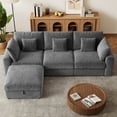 thumbnail image 3 of BedLuxury 110" Large Modular Sectional Cloud Sofa with Removable Storage Ottoman, Extra Deep Seat Couch, Living Room Furniture, Chenille Gray, 3 of 12