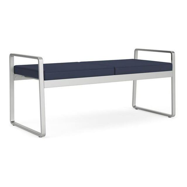 Banc 2 Places pour Réception Salle d'Attente Soins de Santé / Acier Argenté / Bleu