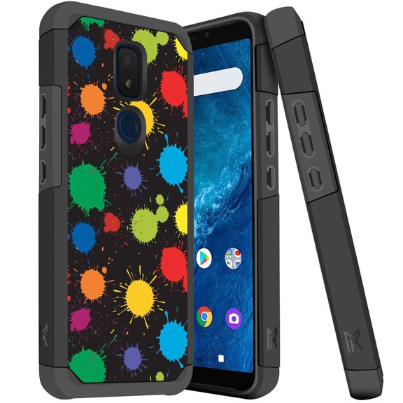 ANJ  Slim Dual Layer Hybrid Shockproof Case   Tempered Glass Cover for Cricket Icon 3, Splendor, AT&T Motivate 2 - Paint Splash