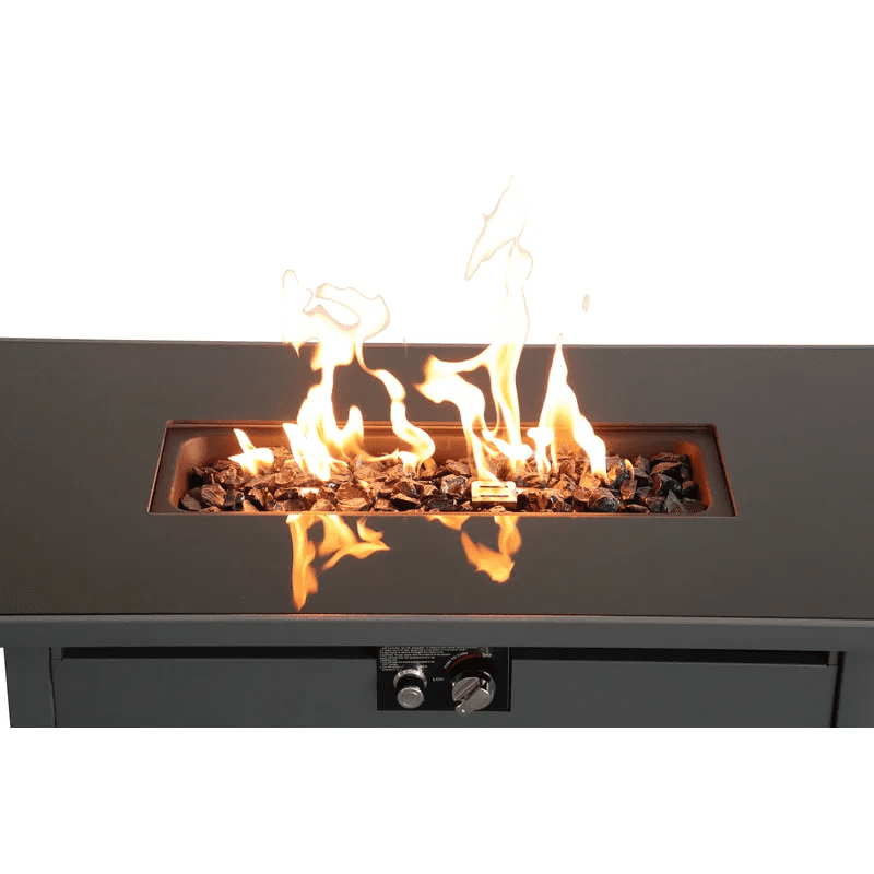 Tabletop Heater, 42" Smoked Glass Metal Rectangle Fire Pit (Black), Black Patio Heater,Stainless Steel Outdoor Heater For Deck, Garden & Outdoor Heating