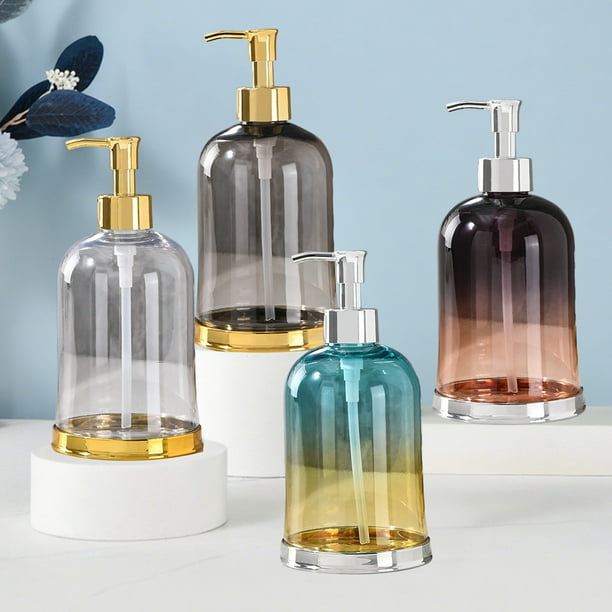 Bote dispensador de jabón de manos 450ml | Bomba de plástico | Transparente, gris, marrón, multicolor | Recargable, Resistente al Óxido, Elegante Baño, Cocina y Uso Oficina | 6,7"x3,3"x3,3"