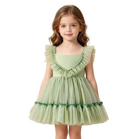 WOYY Little Girls Sleeveless Mesh Tutu Dress Ruffle Tulle Birthday Party Princess Dress