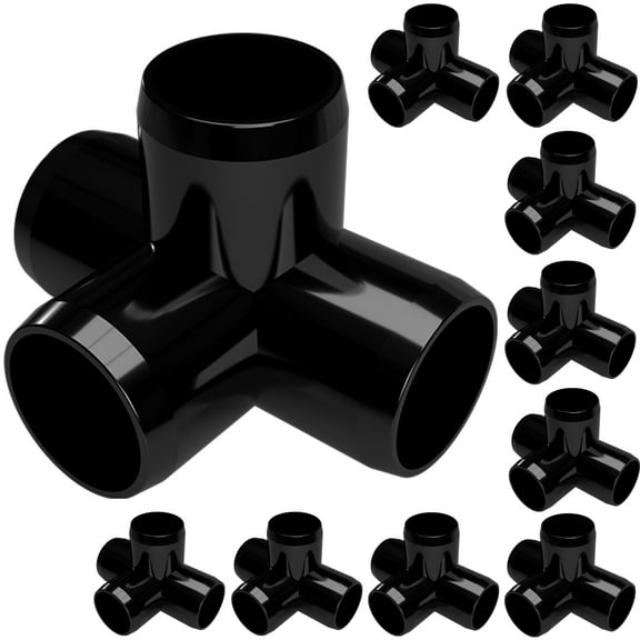 FORMUFIT 1/2" 4-Way Tee Furniture Grade PVC Pipe Fittings, (13/16" Actual Socket ID), Black, 10-Pack