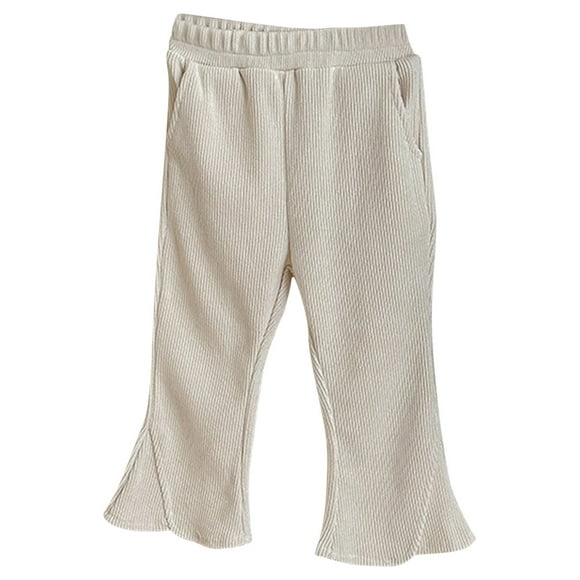 AherBiu Baby Girl Clothes Full Length Elastic Waist Toddler Flare Pants Ribbed Casual Infant Bell Bottoms
