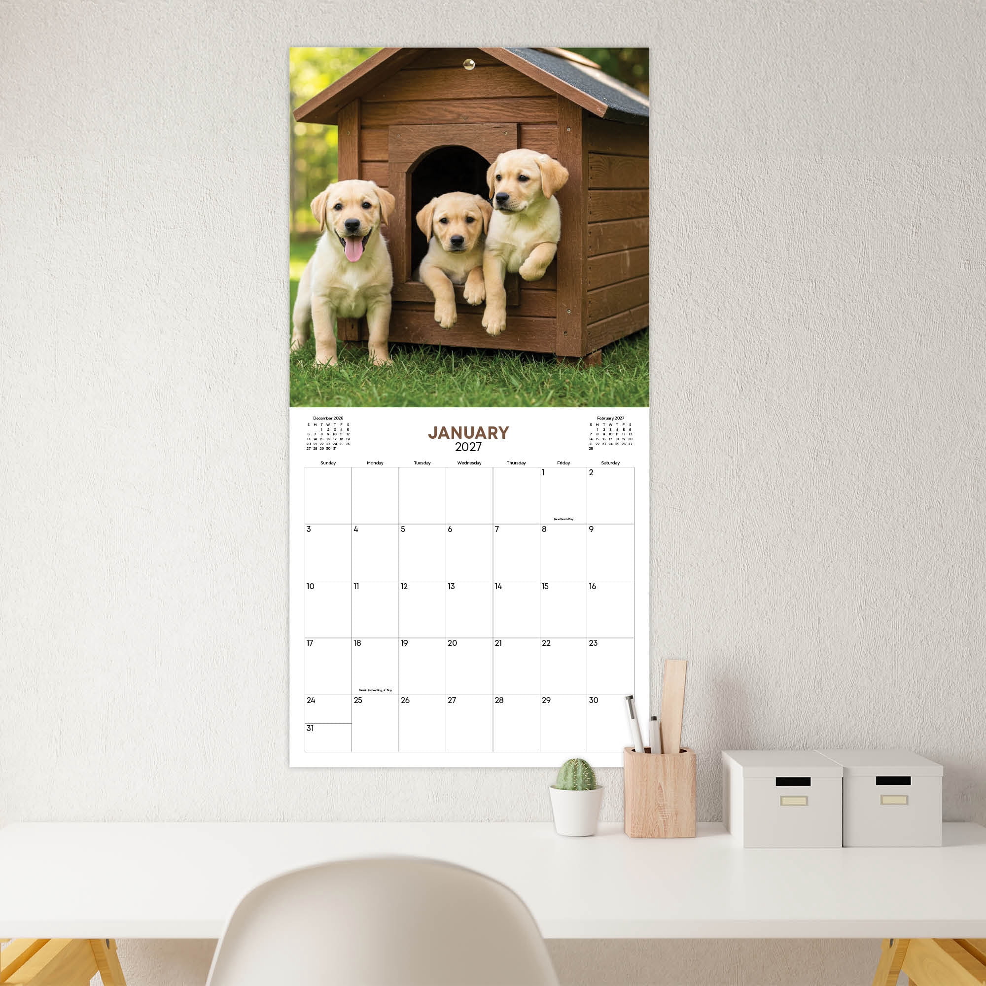 Blue Sky Monthly Stapled Calendar 12" x 12" Puppies (Jan 2027 - Dec 2027)