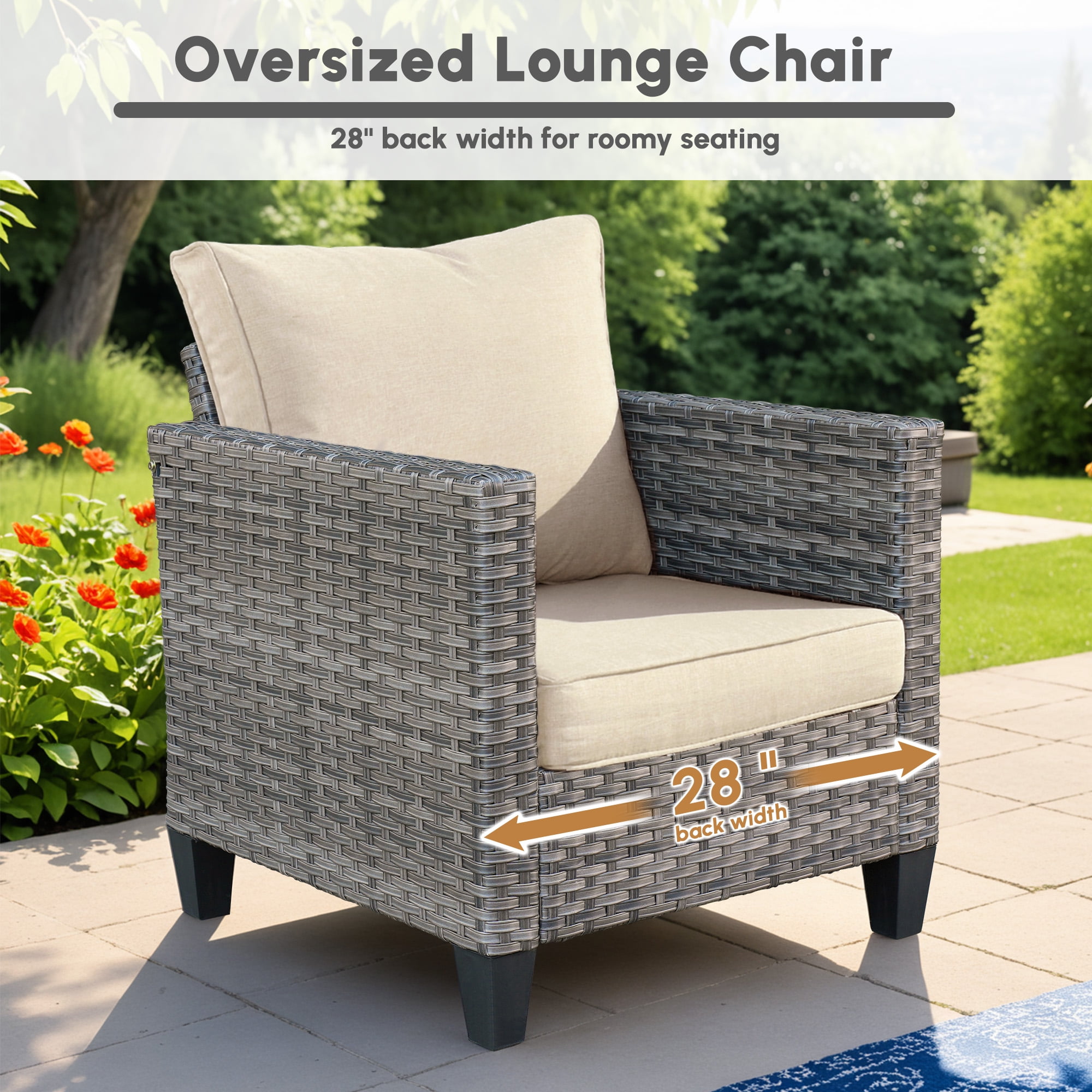 Ovios 4 Pieces Outdoor Patio Furniture Set with Lighted Coffee Table All-Weather Wicker Rattan Conversation Sofa Set, Gray