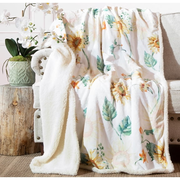 Carstens, Inc. Ultra Premium Super Soft Plush Sherpa Fleece Oversized Throw Blanket 54" x 68", Sunflower