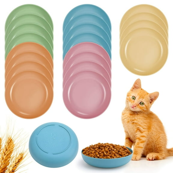 shuaien 20 Pack Cat Food Bowl, Whisker Fatigue Cat Dishes for Food, Shallow Kitten Bowls Set for Indoor Cats, 5.5" Flat Cat Plates for Wet Food
