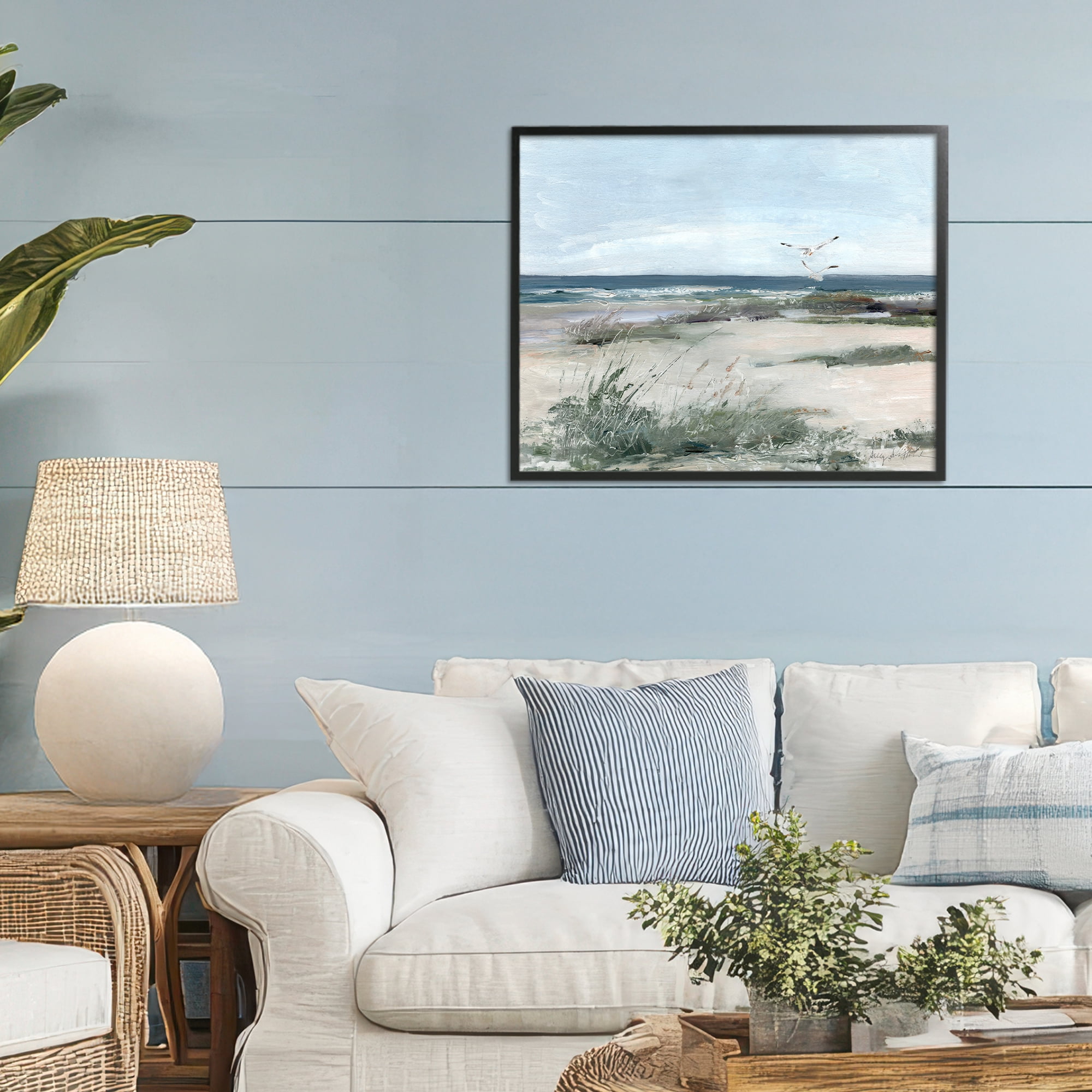 Stupell Industries Seagull Pair over Waves Black Framed Giclee Art, design by Sally Swatland
