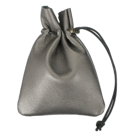Uxcell 1 Pcs Drawstring Bag, Leather Coin Purse, Change Purse For Women, Men's Leather Bag, For Jewelry, Keys, Coin Storage (Silver)