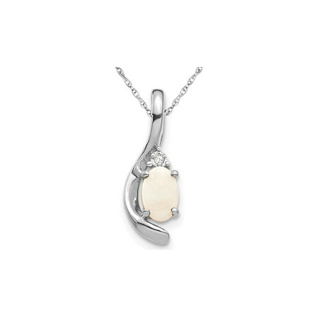 - Natural Opal Pendant Necklace 1/3 Carat (ctw) in 14K White Gold with Chain