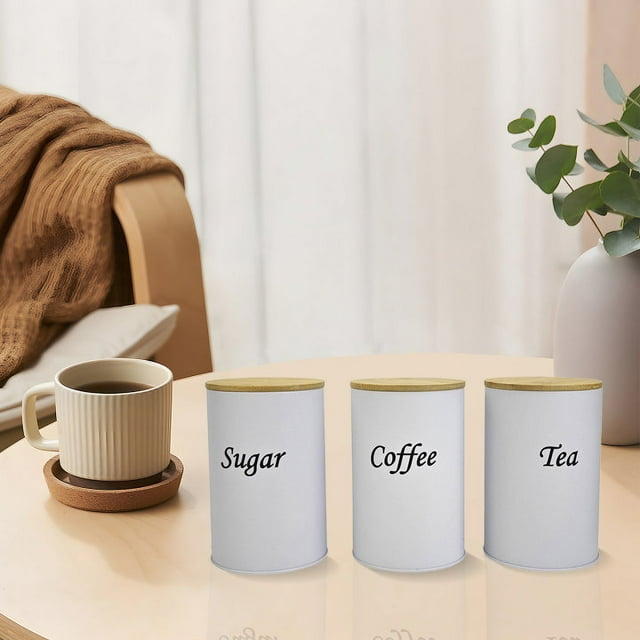 Set Of 3 Coffee Tea And Canister – Kitchen Storage Jars With Lid And Name Marker – Flour Container Pasta Containers for Pantry Rectangle Food Storage Containers with Lids Small Airtight Food Storage