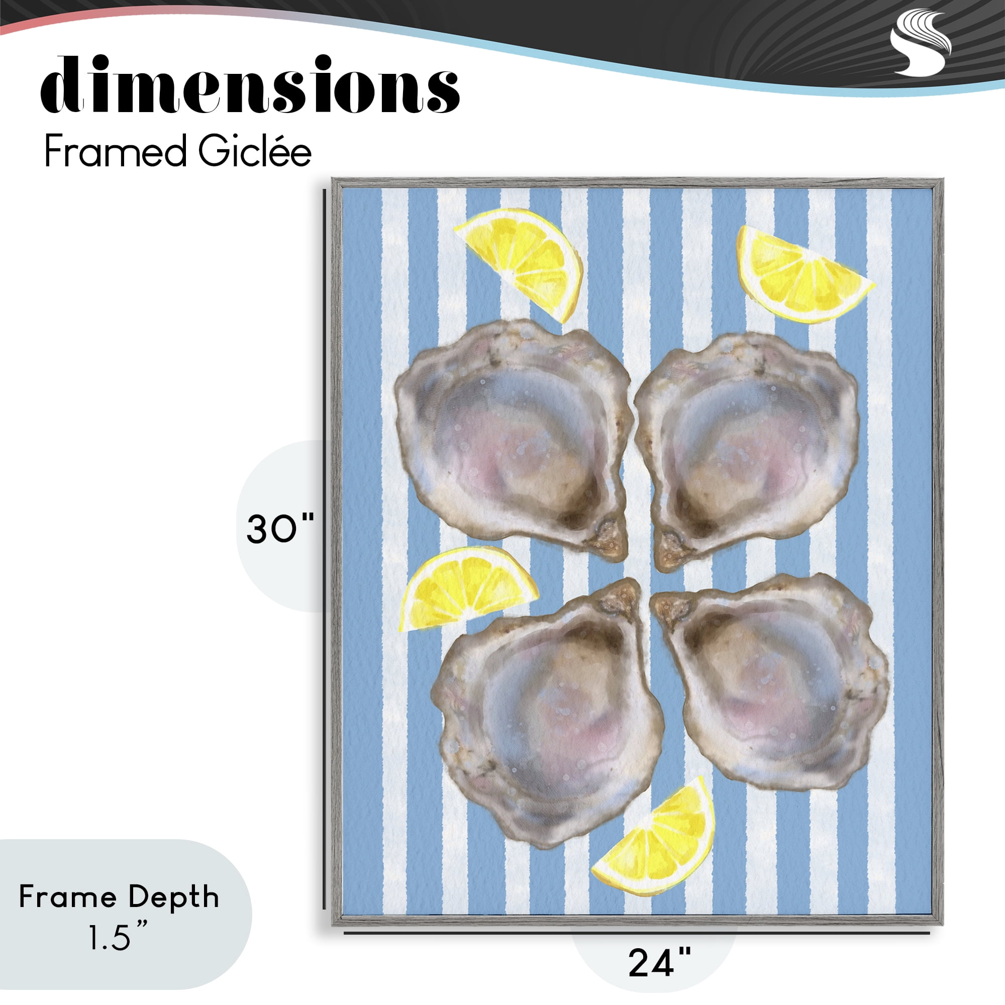 Stupell Industries Blue Stripe Oysters Gray Framed Giclee Art, design by Matthew Piotrowicz
