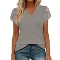 thumbnail image 3 of Feancey Womens V Neck T-Shirts Eyelet Petal Sleeve Summer Tops Dressy Casual Business Blouse Comfy Loose Pullover Tees Birthday Gifts Gray M, 3 of 10
