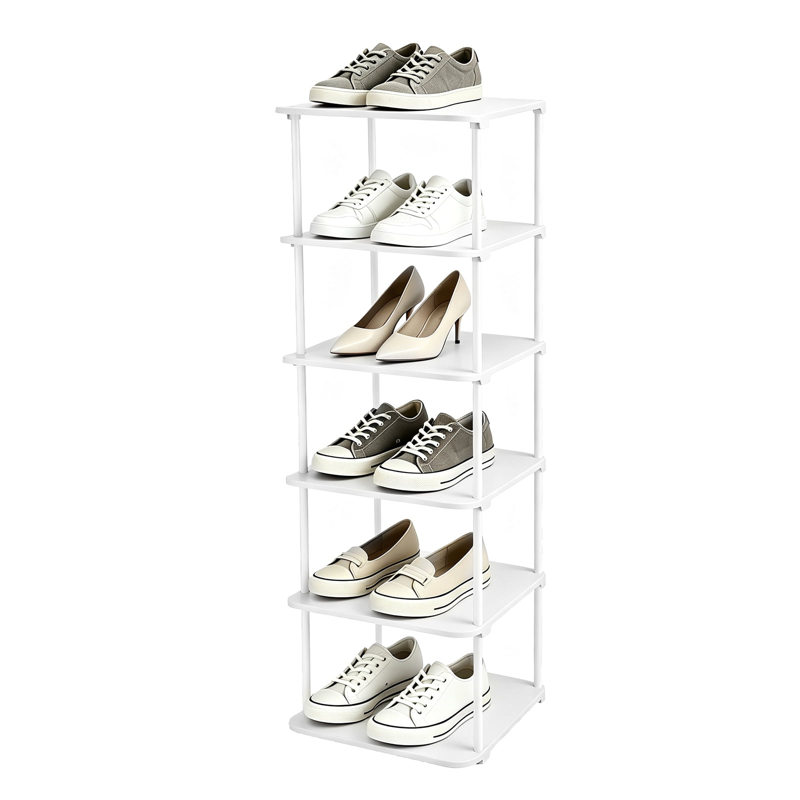 Uxcell Vertical Shoe Rack Narrow Shoe Rack Stackable 6-Tier White Narrow Free Standing Storage Organizer Holder Small Spaces Stand Space-Saving Shelf for Entryway Closet Bedroom