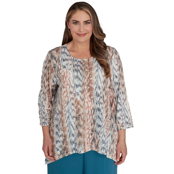 Alfred Dunner Womens Plus-Size Vertical Animal Print Top With Necklace
