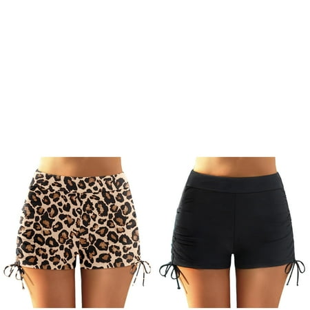 Wijhcboe 2 Pack Women Ladies Swimsuits plus Size Plus Size High Waist Bikini Bottoms Swim Briefs Beach Shorts Ruched Bottom High Cut Swim Bottom Full Coverage Swimsuit Bottom Sports Yoga Shorts Swim