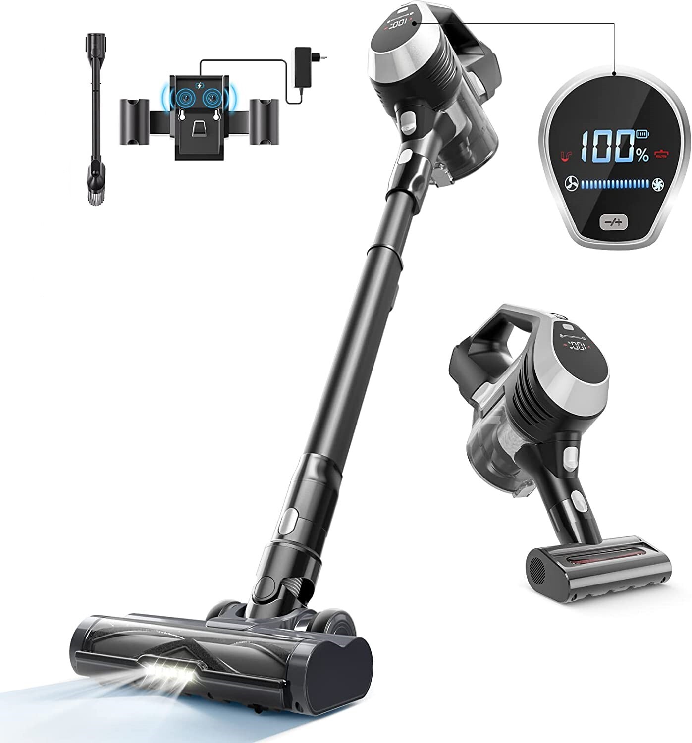 MOOSOO Cordless Vacuum With LED Display, Lightweight Stick Vacuum with