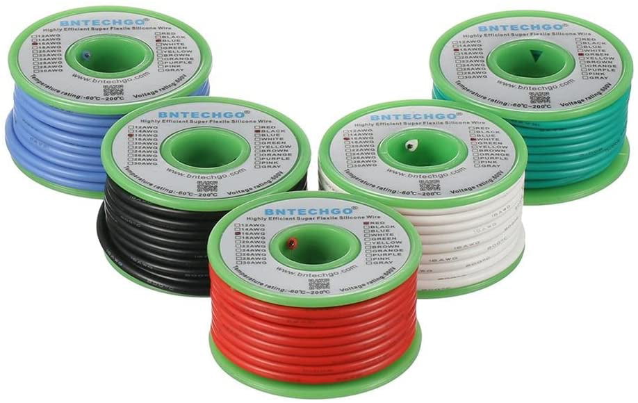 30ft 18AWG Silicone Wire 200C Flexible Copper Cable High Strand Count 