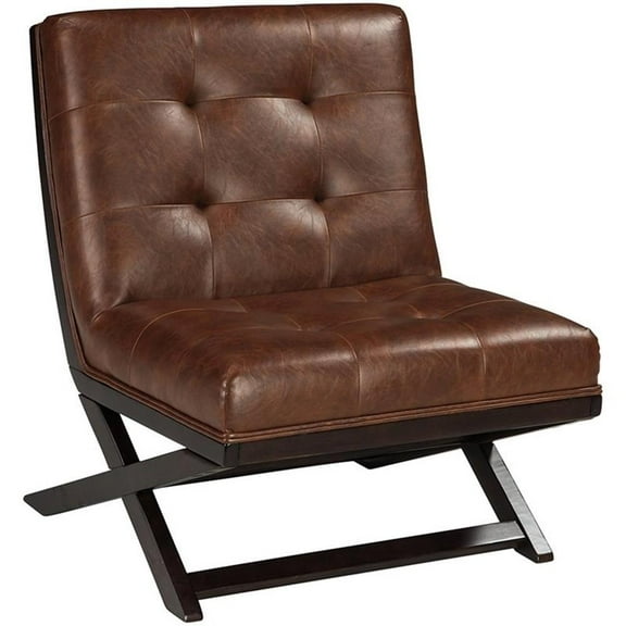 Bowery Hill Faux Leather Tufted Accent Chair in Brown