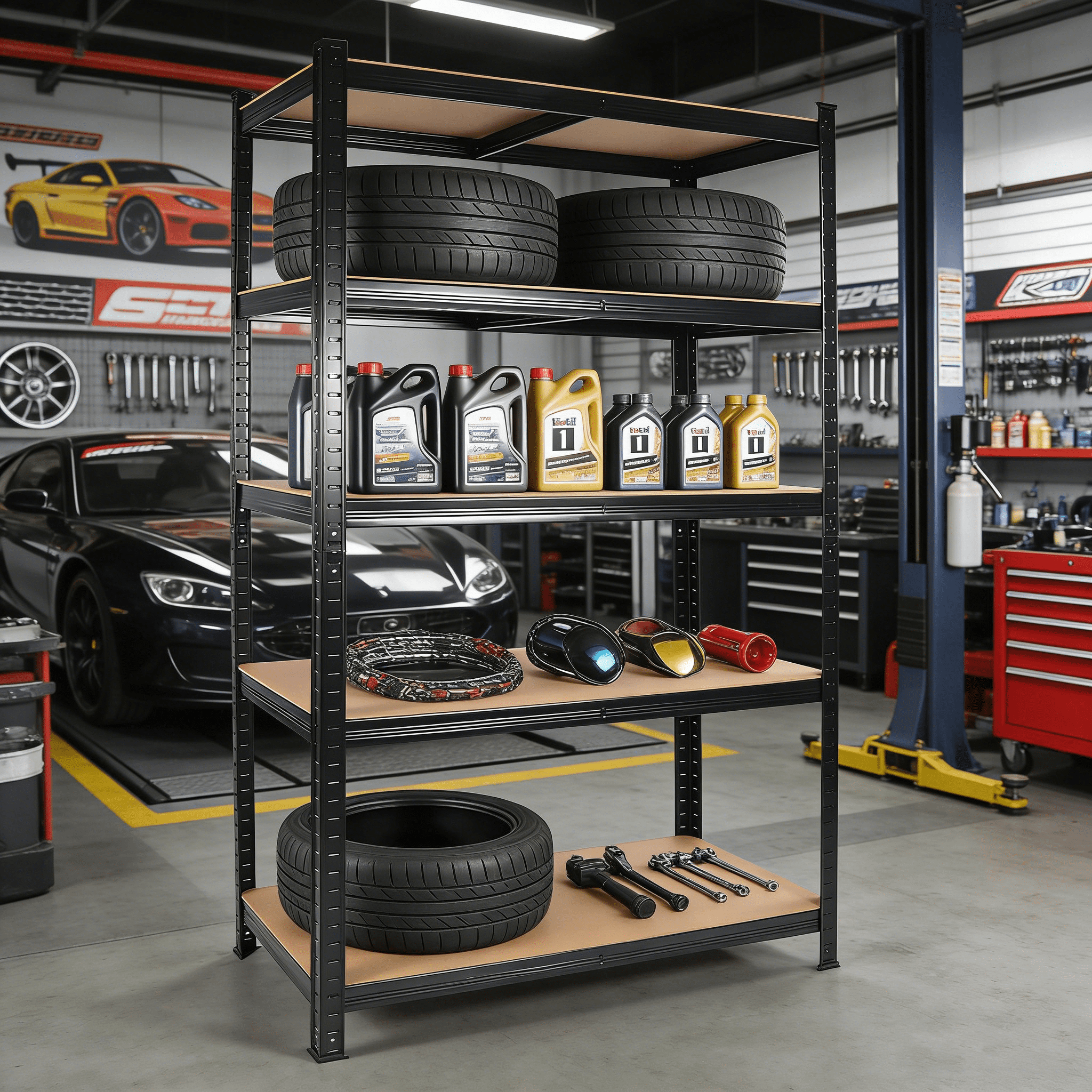 5-Tier Heavy Duty Garage Storage Shelving Unit, 71 in H x 35.5 in W x 15.8 in D, Black