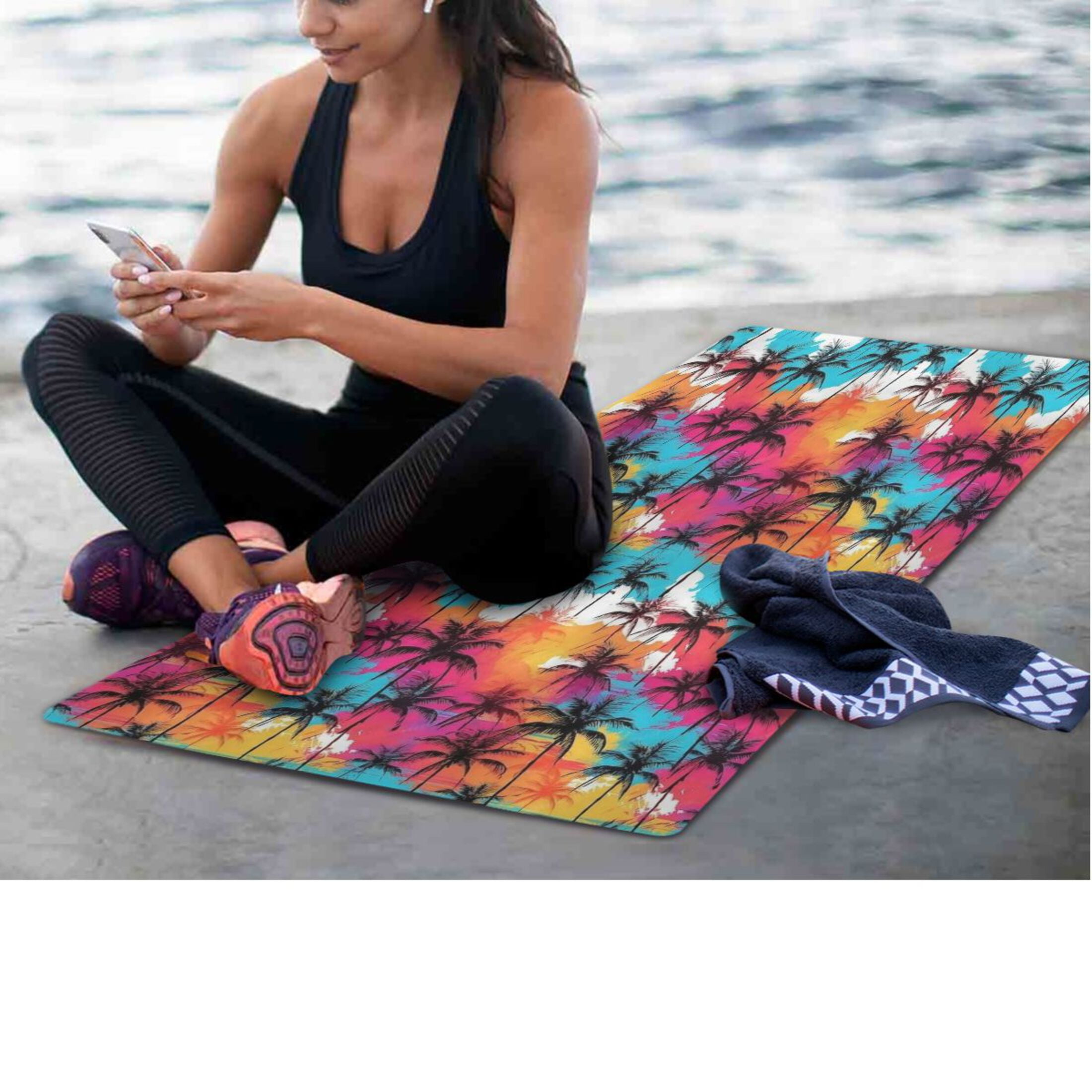 BZSMCE Yoga Mat Women Fitness Mat Tropical Sunset Pattern