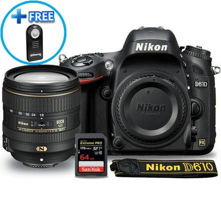 Nikon D610 Camera with 16-80mm f/2.8-4E ED VR Lens   SanDisk 64GB Extreme PRO Bundle