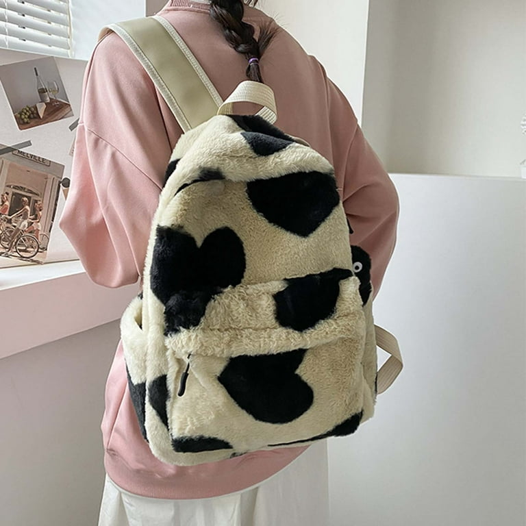 Zhaghmin Bookbag for Boys Women's Korean Version Plush Love Shaped Backpack in Autumn and Winter Leather Backpack for Men Backpack Luggage Mesh