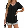 thumbnail image 3 of MOYIKO Womens T Shirts Short Sleeve Pleated Peplum Babydoll Summer Tops V Neck Dressy Casual Tunic, 3 of 7