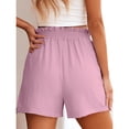 thumbnail image 4 of Linen Shorts for Women Casual Comfy Shorts Summer Trendy Mid Waisted Short with Pockets 2026 Pink, 2XL, 4 of 5