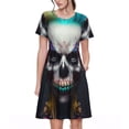 thumbnail image 1 of Balery Modern Abstract Colorful Skull C Vestidos sueltos de manga corta para mujer, vestidos de verano 2025, vestidos casuales de corte A con vuelo., 1 of 6