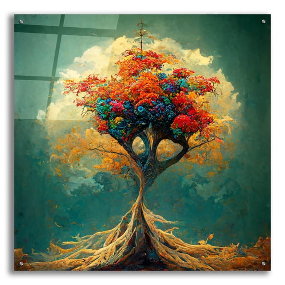 Epic Art 'Tree Of Life 35' by Ray Heere, Acrylic Glass Wall Art, 36"x36"