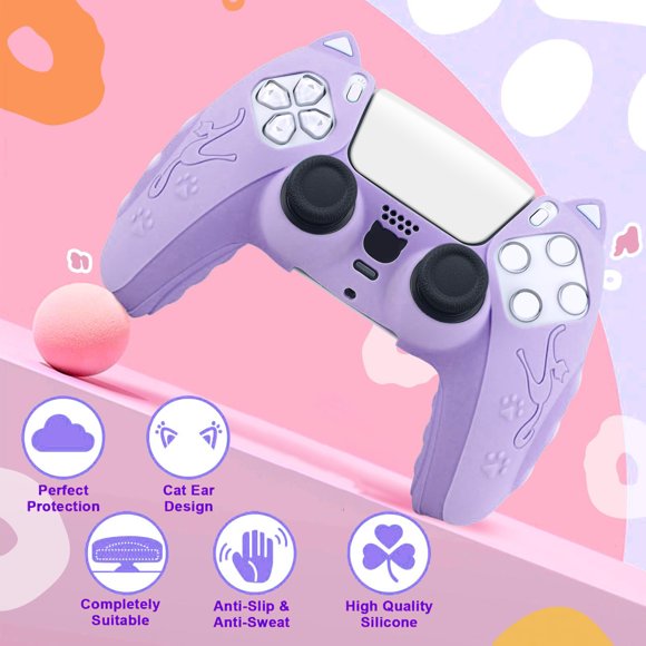 Funda de silicona compatible con el mando de la PS5 con diseño antideslizante con orejas de gato