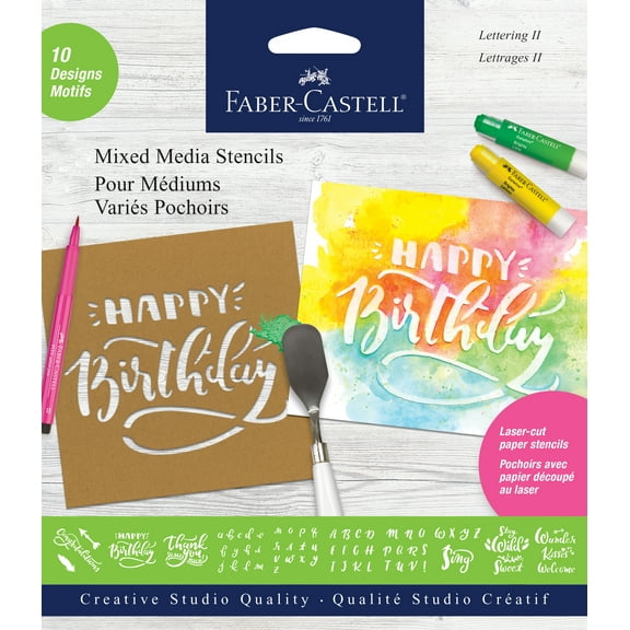 Faber-Castell Mixed Media Stencils - Lettering II, Art Supplies for Beginners (Ages 13 )