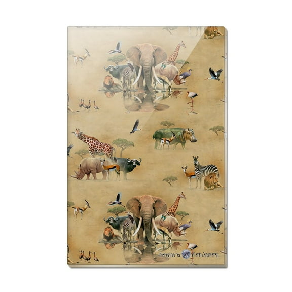 African Waterhole Animals Elephant Zebra Rhino Pattern Rectangle Acrylic Fridge Refrigerator Magnet