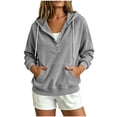 thumbnail image 2 of Gamivast Women's Pullover Hoodie Henley Button Neck Hooded Sweatshirt Waffle Knit Long Sleeve Tops with Kangaroo Pocket Casual Lounge Fall Clothing Daily Wear Gray M, 2 of 6