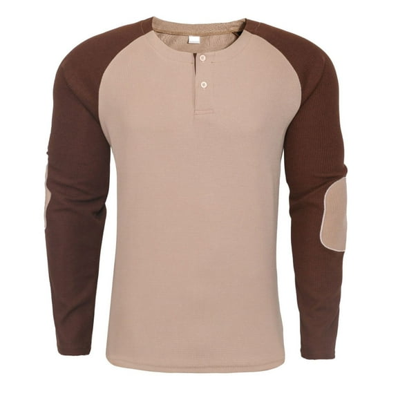 WREESH Men's Thermal Henley Shirt - Long Sleeve Color Block Hoodie with Button , Cozy Layering Piece for Fall Wardrobe