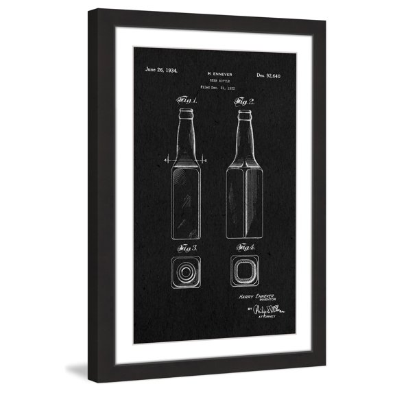 "Beer Bottle 1933 Black Paper" Framed Painting Print